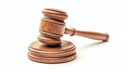 Wooden Judge'S Gavel Hammer On White With Wooden Stand For Auctions And Legal Adjudication: Symbol Of Law And Justice.