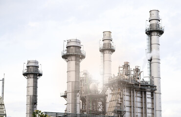 Natural Gas Combined Cycle Power Plant ,Gas turbine electrical power plant with in Twilight power for factory energy concept.