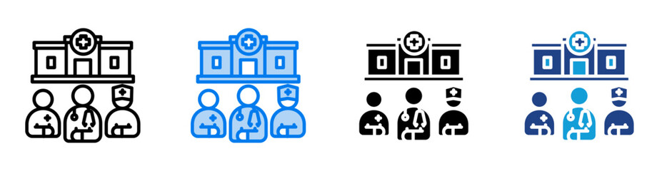 Medical team icon set multiple style collection