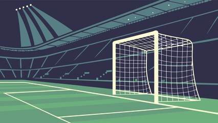 Fototapeta premium Stylized Soccer Goal Net in Stadium Nighttime View.