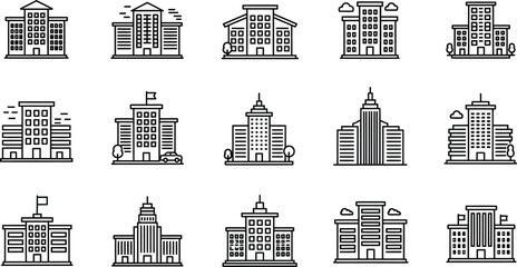 Fototapeta premium Business Buildings Linear Icons Set - Corporate & Multistory