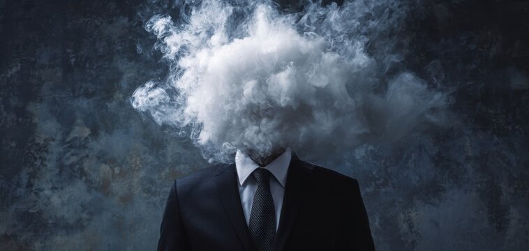 The Clouded Head of a Suited Figure in a Dramatic Studio - Powered by Adobe