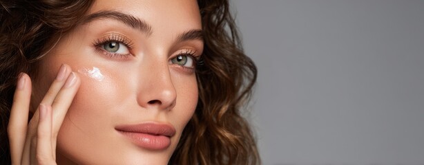 The Radiant Woman's Face Receiving Moisturizing Cream Application Up Close