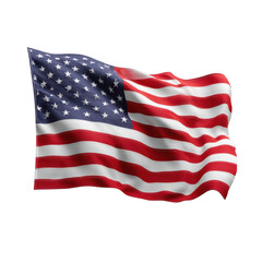 Waving american flag with stars and stripes isolated on transparent background