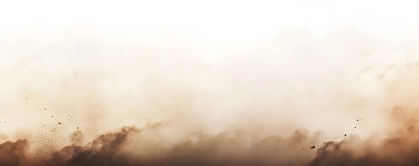 White background with beige and brown dust clouds, creating an abstract and atmospheric effect. The background is plain white,