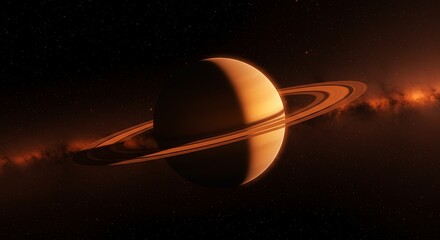 Brown Planet with Rings Against Starry Space Background