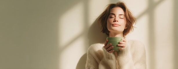 The Mug Moment: A Woman Relaxing with a Warm Cup in Soft Sunlight