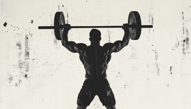 Silhouette Of A Weightlifter With A Barbell In Crossfit: A Strong Athlete Achieving Fitness Goals Through Strength Training Exercises