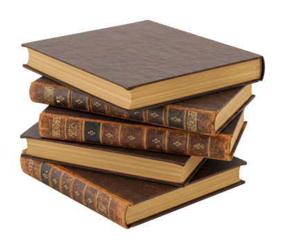 Stacked vintage books in a study setting capturing literature's timeless charm. Cut out png