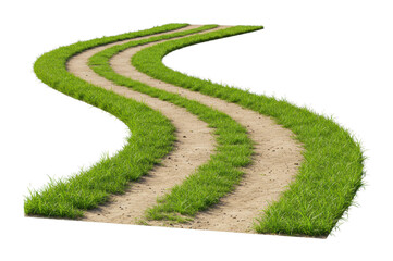 Winding pathway through lush grass nature scene outdoor landscape serene environment eye-level tranquil concept. Cut out png