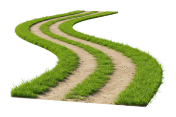 Winding pathway through lush grass nature scene outdoor landscape serene environment eye-level tranquil concept. Cut out png