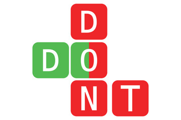 Do and don't or good and bad icons. Positive and negative symbols. Flat illustration. Dos Donts Red Green Button Style.  Yes, no vector Positive, negative sign business concept. typography letters eps