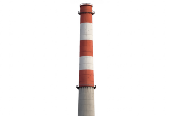 Industrial chimney with red and white stripes on transparent background