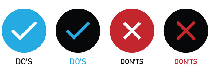 Creative vector illustration of green tick, red cross isolated on transparent background. Art design with text do and dont. Right or wrong. True or false.Do and Dont check tick mark and red cross icon