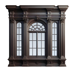 Ornate architectural window with classical columns and arched fanlight