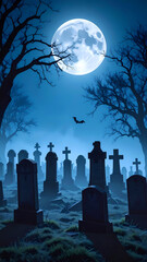 Spooky cemetery night moon