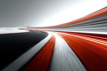 Red and white light trails on dark road abstract motion