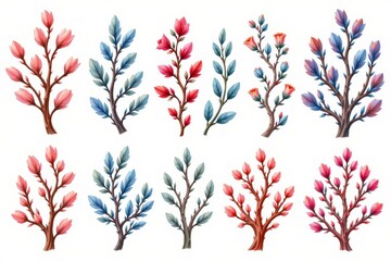 collection watercolor style isolated on white background clipart include at least 10 isolated coral branches themed elements and leave a 10% margin clear around the sheet to avoid cropping