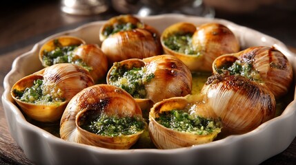 French escargots garlic butter served in traditional dish gourmet delicacy