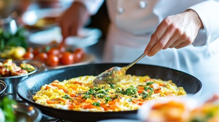 Chef preparing a savory omelet station