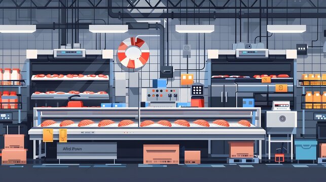 vector flat seafood origin labeling system with trace rank badges and alert indicators, educational layout, cinematic scene