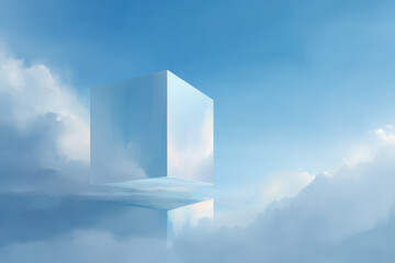 photorealistic ultraminimalistic depiction of perfectly clear sky with simple geometric object in center