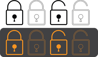 Lock icon. locked and unlocked black outline icon set for app, ui, ux and website. vector illustration on transparent background.