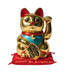 Cute Cartoon Maneki Neko Lucky Cat in Vibrant Colors, Kawaii Japanese Charm Illustration Isolated on White Background, Generative AI