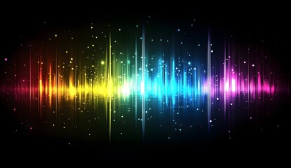 Colorful, glowing sound waves on a black background, Abstract wave line design.