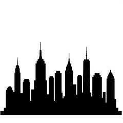 Naklejka premium Black and white city skyline silhouette with modern building shapes, for decoration and design.
