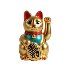 Cute Cartoon Maneki Neko Lucky Cat in Vibrant Colors, Kawaii Japanese Charm Illustration Isolated on White Background, Generative AI