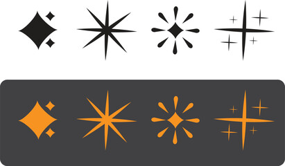 Star icons. Twinkling stars. Sparkles, shining burst. Christmas vector symbols isolated. Retro futuristic sparkle icons collection. collection of star icons in vector, shining icons, shiny, sparkling
