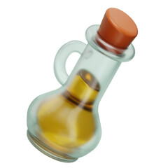 Realistic 3D render of an olive oil bottle with cork top. Perfect for culinary illustrations, healthy cooking visuals, and kitchenware designs.