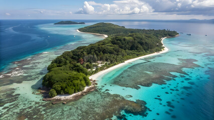 Lush green tropical island with full hd 4k stock image download white sand beaches and turquoise coral reefs from above