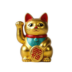 Cute Cartoon Maneki Neko Lucky Cat in Vibrant Colors, Kawaii Japanese Charm Illustration Isolated on White Background, Generative AI