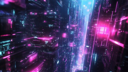 Fototapeta premium Cyberpunk city, futuristic neon glow