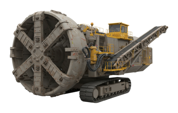 Construction machinery operating a tunnel boring project underground industrial environment detailed viewpoint. Cut out png