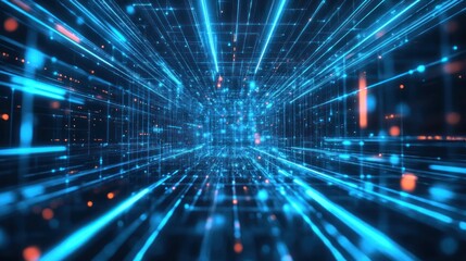 Digital network tunnel, data stream, vibrant lines