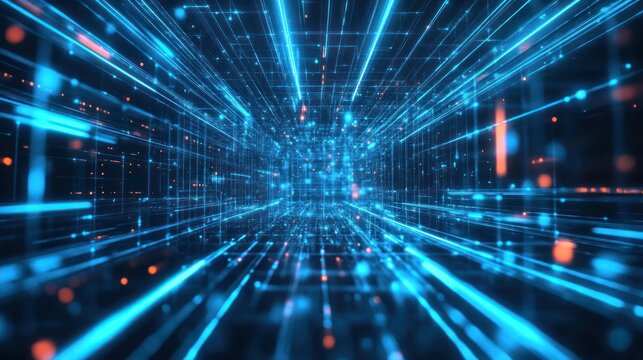 Digital network tunnel, data stream, vibrant lines - Powered by Adobe