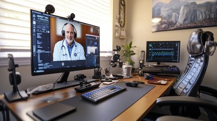 Doctor's home office setup for telehealth