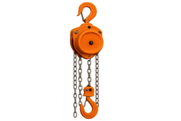 Orange ratchet lever block hoist lifting equipment with transparent background