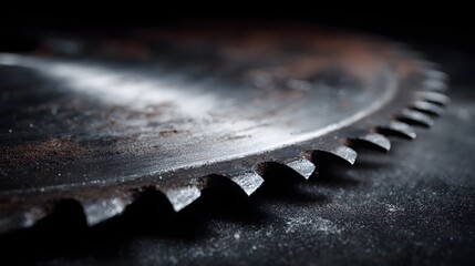 Closeup of a circular saw blade with sharp metallic teeth