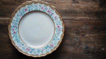 Empty decorative plate on a wooden table