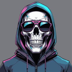 vector illustration of a skull wearing a hoodie