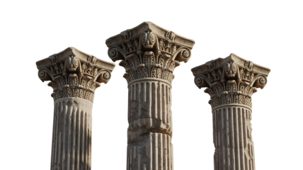 Ancient Greek Corianthian Style Stone Architectural Pillars and Capitals Up Close, transparent background