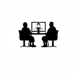 Senior couple consulting with doctor online silhouette isolated on white background