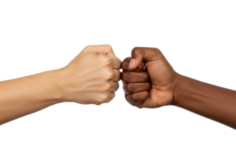 Celebrating unity through fist bumps diverse hands joining together in a positive gesture studio setting. Cut out png