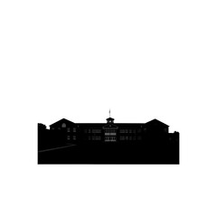 Naklejka premium Silhouette of a grand building against a black background creating a mysterious and dramatic architectural shot perfect for artistic purposes