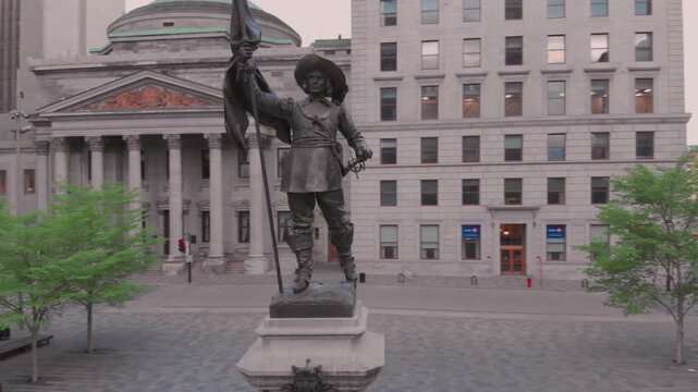 Paul de Chomedey, sieur de Maisonneuve statue in Place d'Armes, Montreal, Canada. The statue commemorates the founder of Montreal.