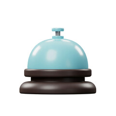 Obraz premium A polished, light blue service bell with a dark brown base stands prominently, ready to be pressed for attention or assistance, symbolizing hospitality and prompt service.